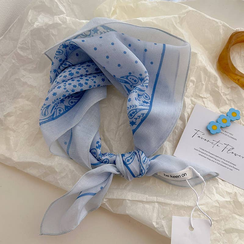 Polka Dot Stripes Blue Floral square scarf bandana