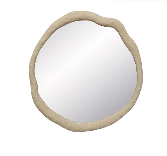 16-1/4"W x 15-1/4"H Resin Framed Organic Shaped Wall Mirror, Cream Color