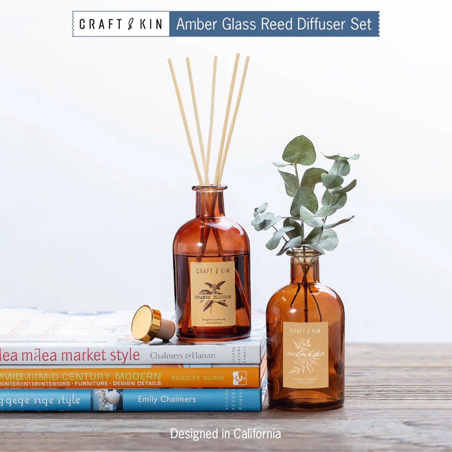 Amber Glass Reed Diffuser Set
