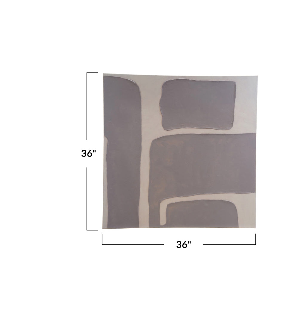 Hand-Painted Canvas Wall Décor w/ Abstract Design, Grey, Cream Color & Gold Finish Edge