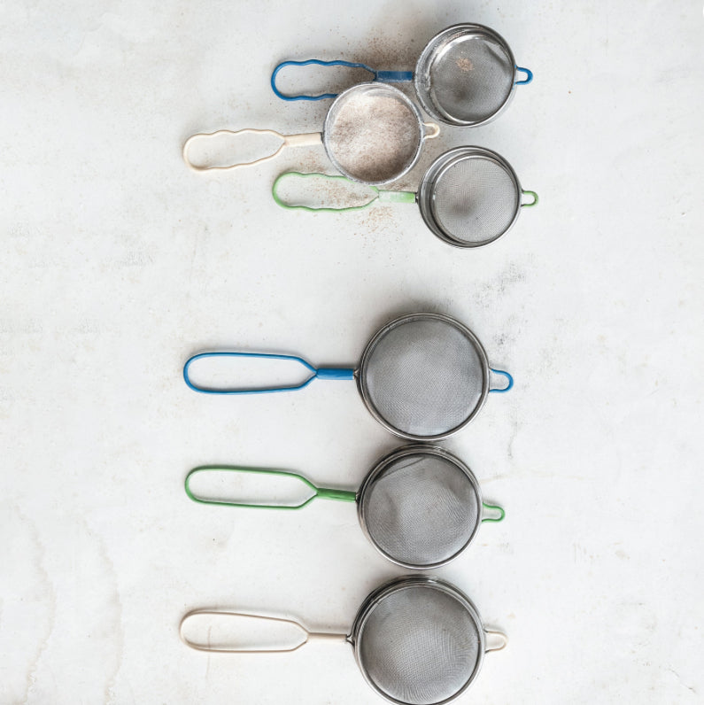 Stainless Steel Strainers w/ Enameled Handle, 3 Colors