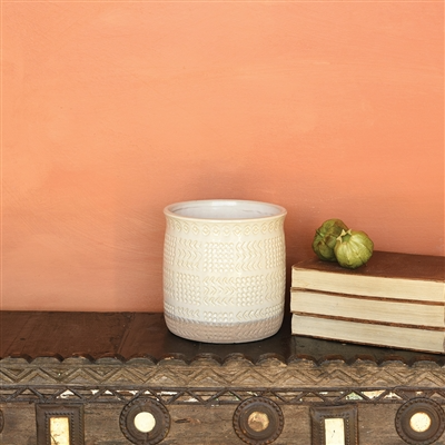 Cheyenne Cachepot, Ceramic - Med - White