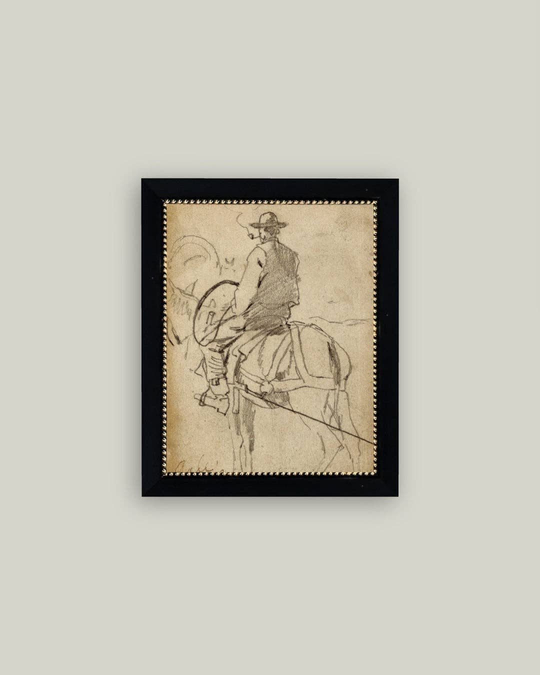 Man Riding a Horse Framed Antique Art