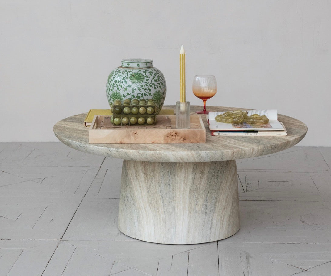 Lightweight Eco Stone Indoor/Outdoor Table, Travertine Finish