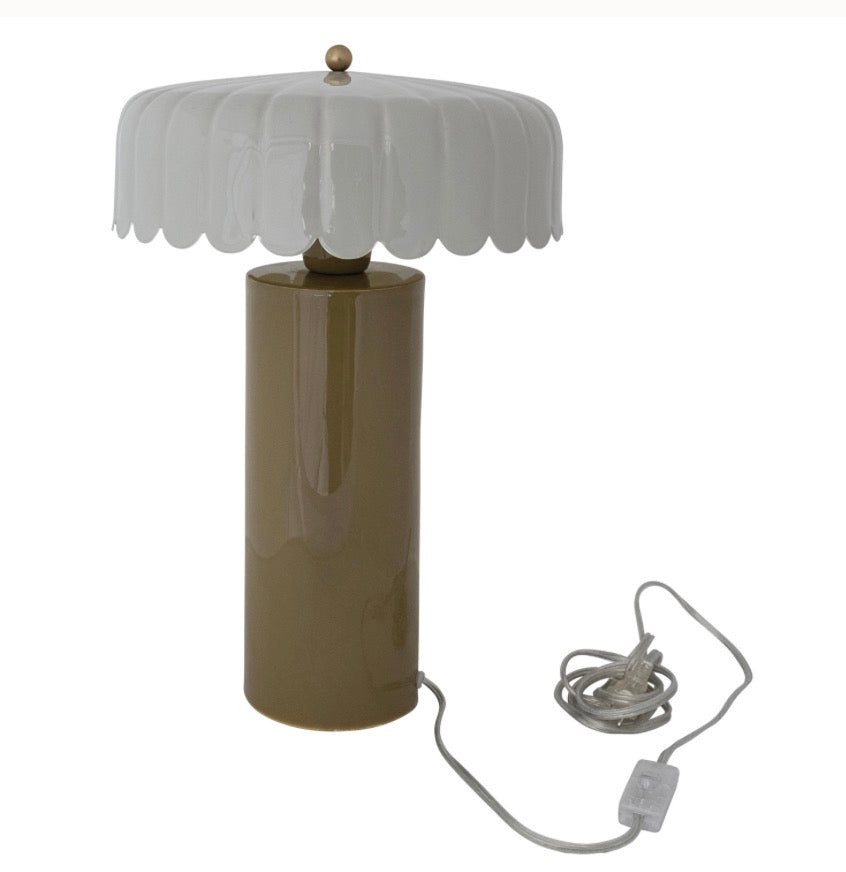 Enameled Metal Table Lamp with Scalloped Shade