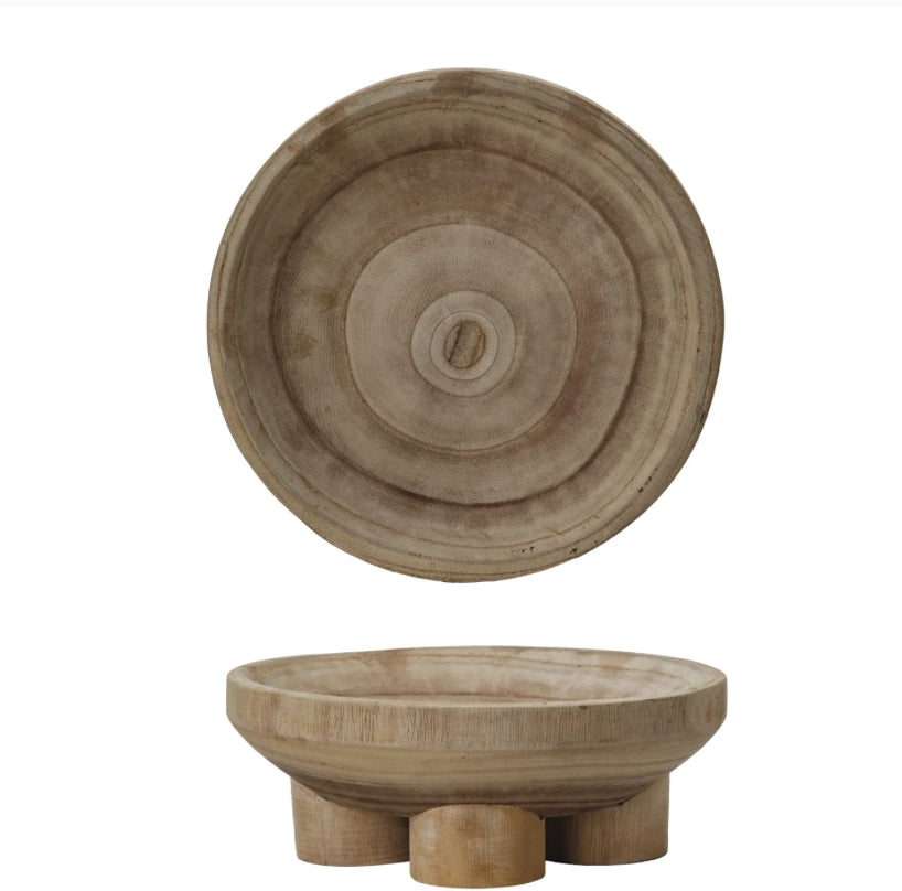 Paulownia Wood Footed Bowl, Natural (Each One Will Vary)
