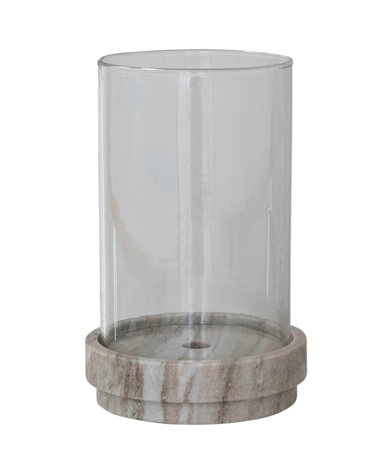 Marble Pillar Holder w/ Glass Hurricane