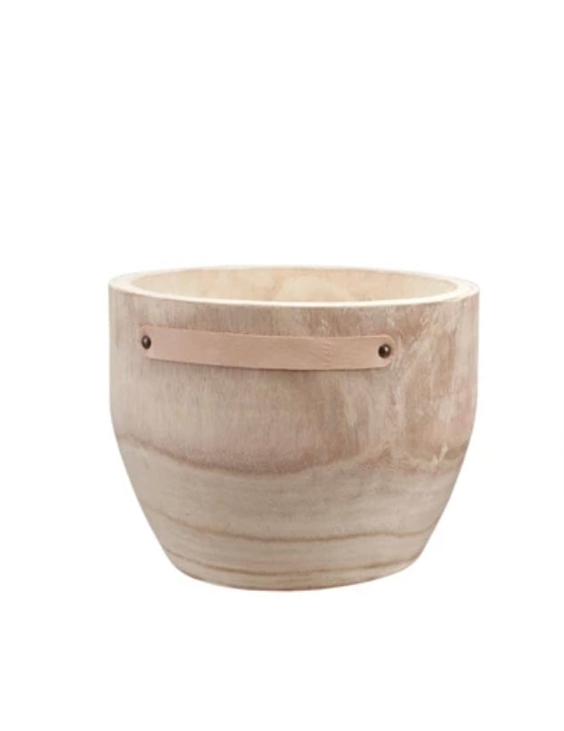 Large Paulownia Wood Planter with Leather Tab