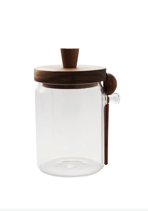 Glass Canister with Wood Lid & Spoon