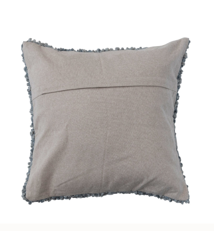 18" Square Hand-Woven Cotton Bouclé Pillow w/ Chambray Back, Polyester Fill