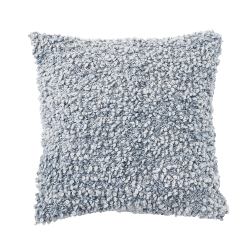 18" Square Hand-Woven Cotton Bouclé Pillow w/ Chambray Back, Polyester Fill