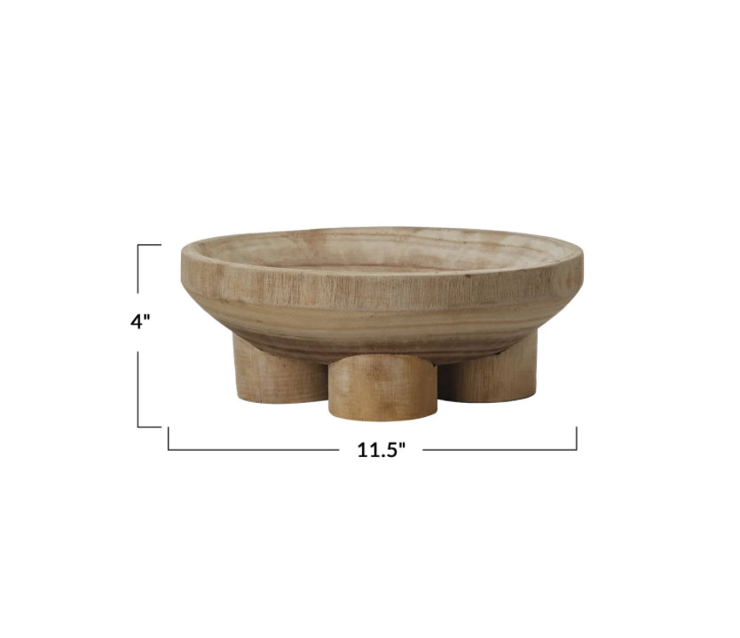 Paulownia Wood Footed Bowl, Natural (Each One Will Vary)