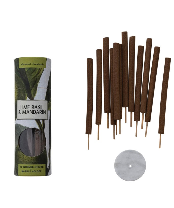 Lime Basil & Mandarin Scented Incense Sticks w/Holder