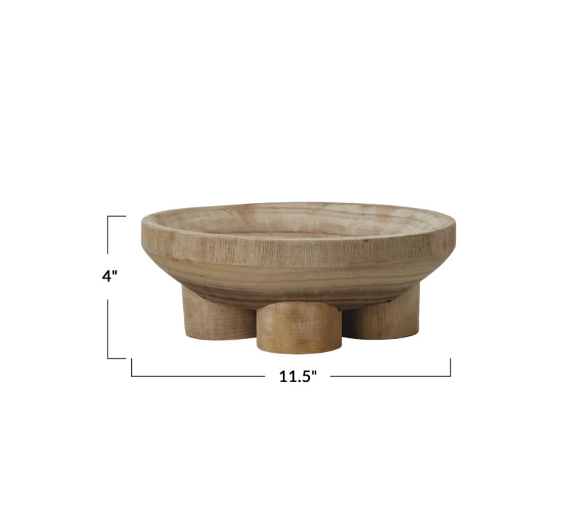 Paulownia Wood Footed Bowl, Natural (Each One Will Vary)