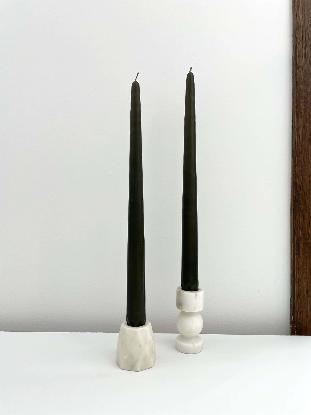 Turned White Stone Candle Holders - Large