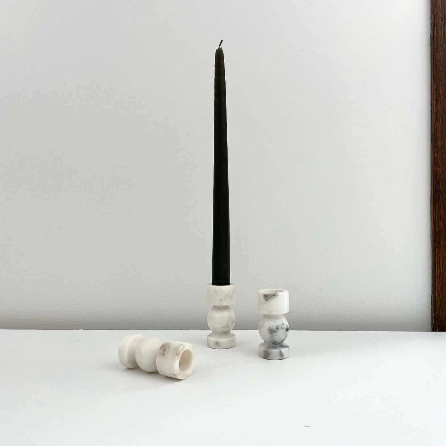 Turned White Stone Candle Holders - Large