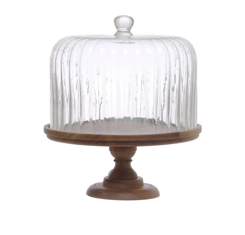 Acacia Pedestal with Glass Cloche