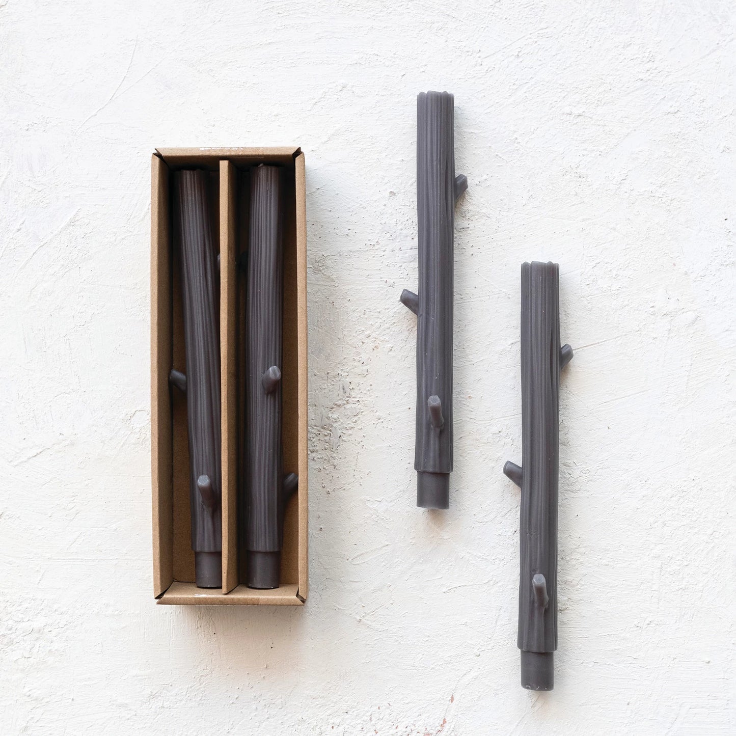 Unscented Twig Shaped Taper Candles, Set of 2