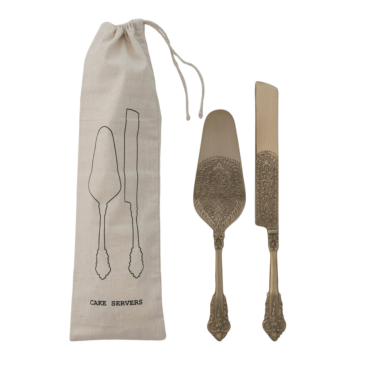 Embossed Brass Cake Servers, Set of 2