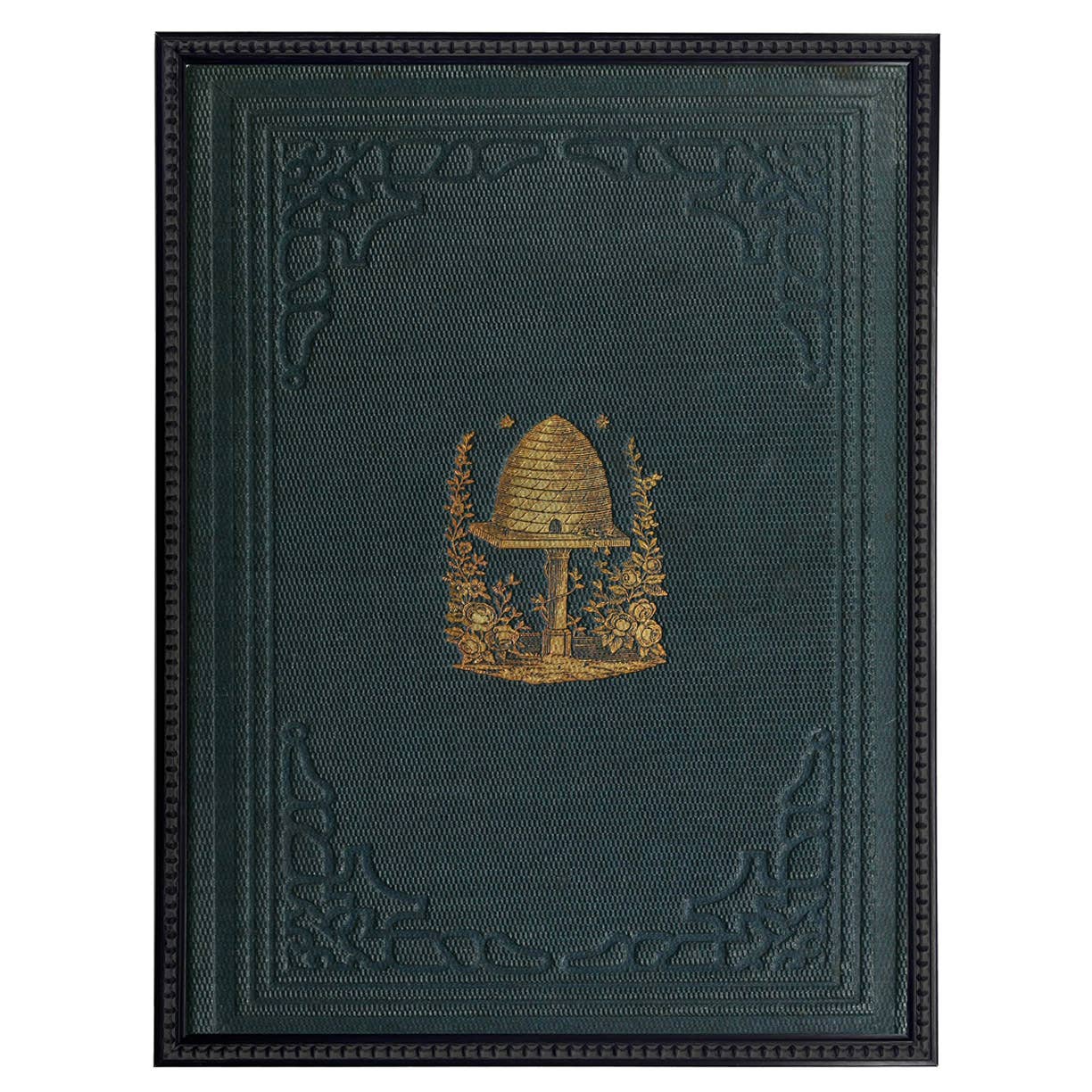 Framed vintage dark green bee keeping book cover II