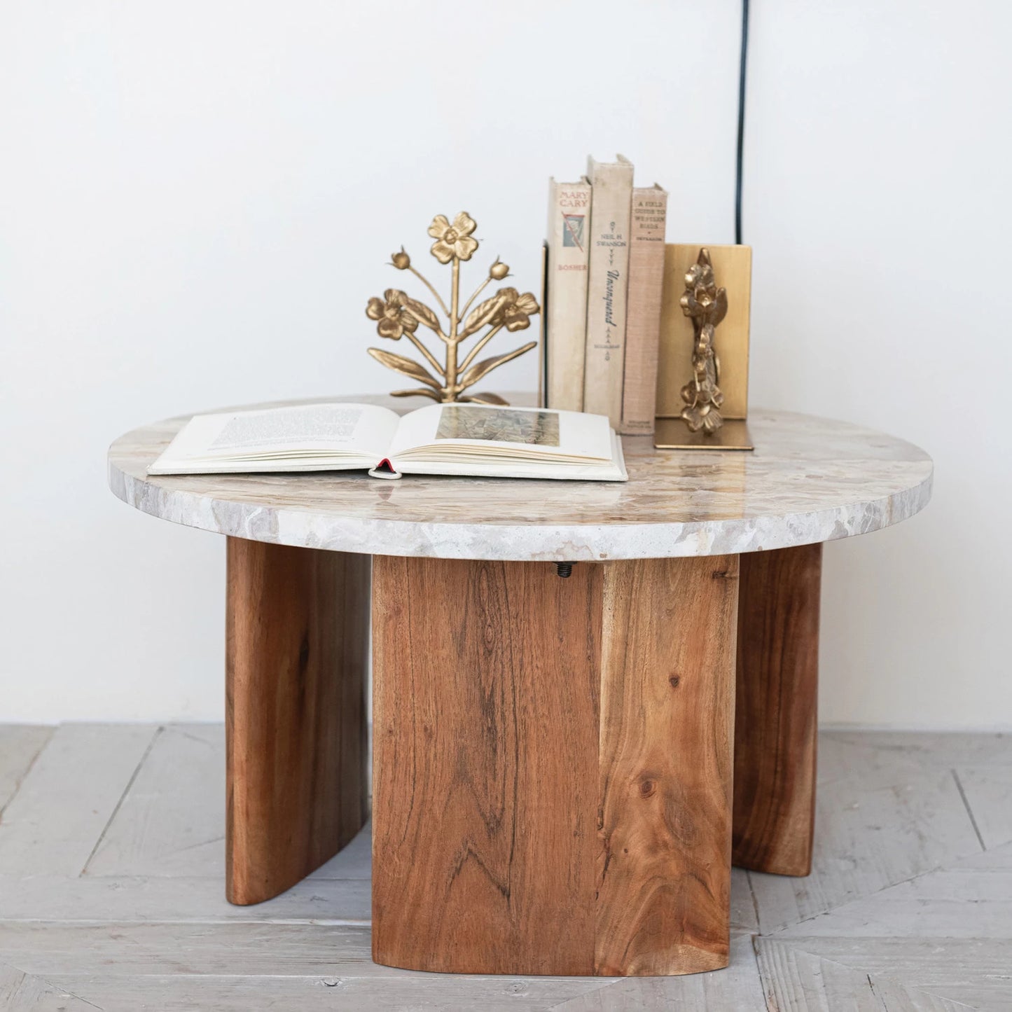 Marble + Acacia Coffee Table