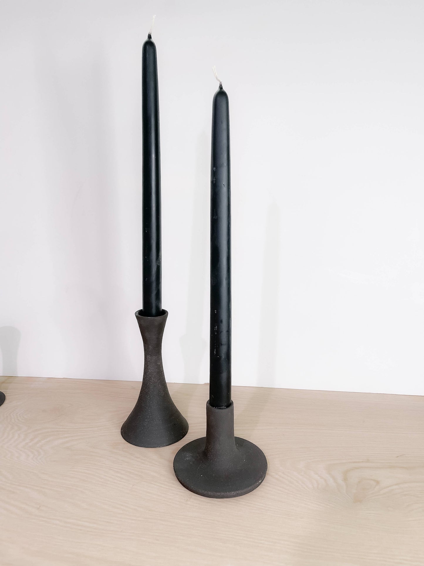 Black Clay Wide Candle Taper Holder