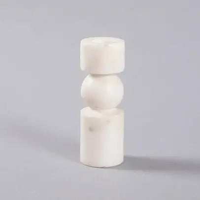 Turned White Stone Candle Holders - Large