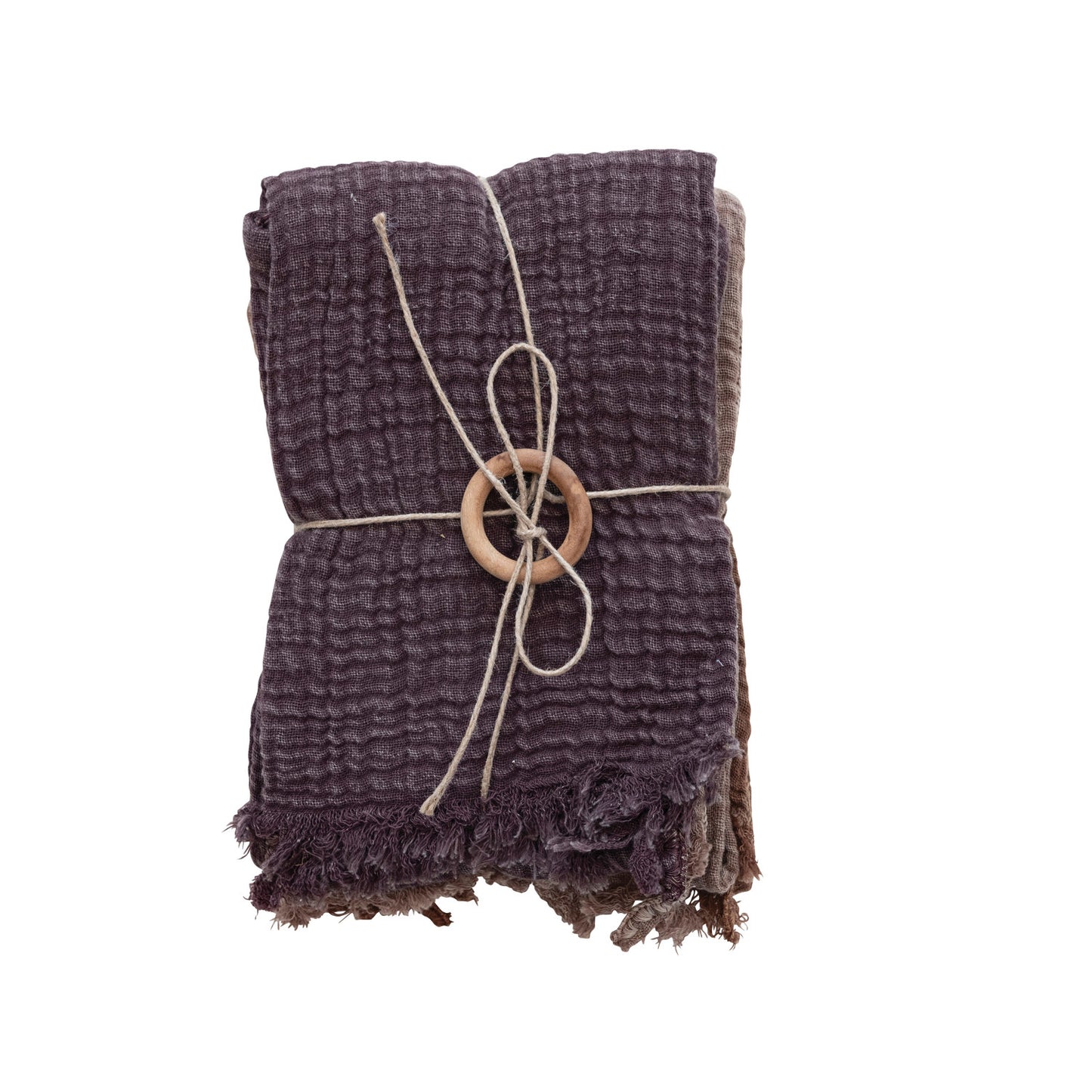 Cotton Tea Towels with Embroidered Edge and Fringe, Set of 2