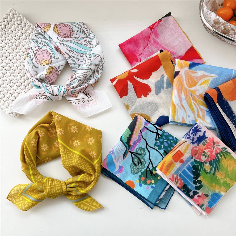 Artistic Wildflower Landscape Print Square Scarf