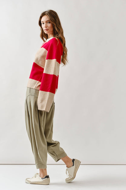 AJT5047 STRIPED POLO NECK SWEATER