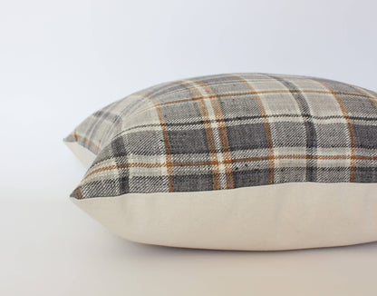 Brown Plaid Throw Pillow Cover, Neutral Beige Pillow | Nolan