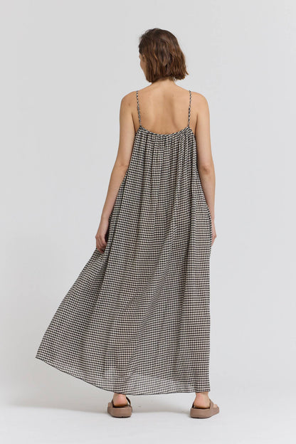 GINGHAM VISCOSE SPAGHETTI DRESS