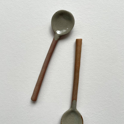 Neutral small handmade pottery Japanese spoon - white black