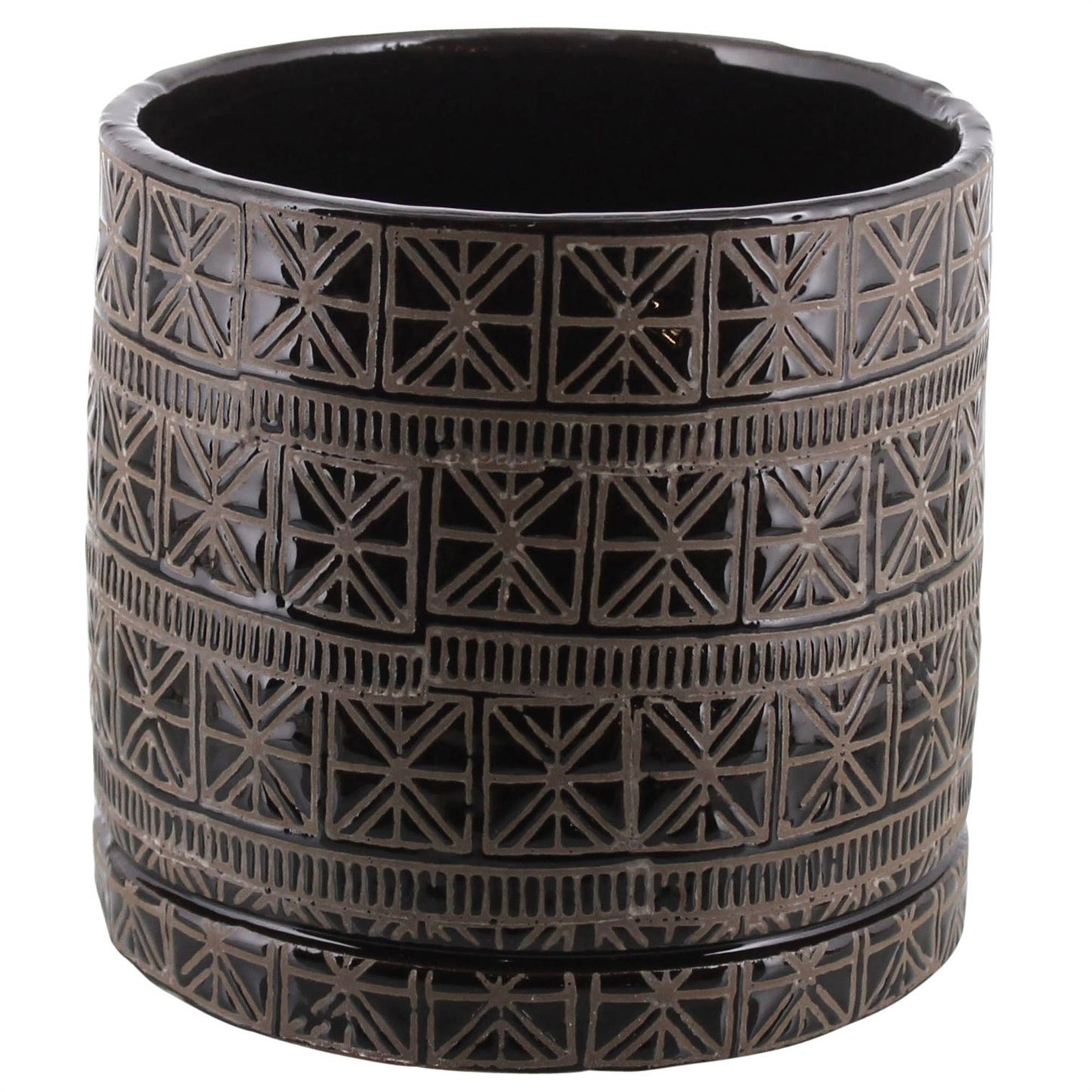 Cusco Cachepot, Ceramic - Lrg - Dark Brown & White