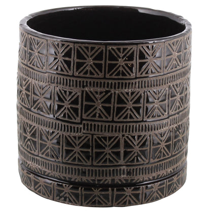 Cusco Cachepot, Ceramic - Lrg - Dark Brown & White