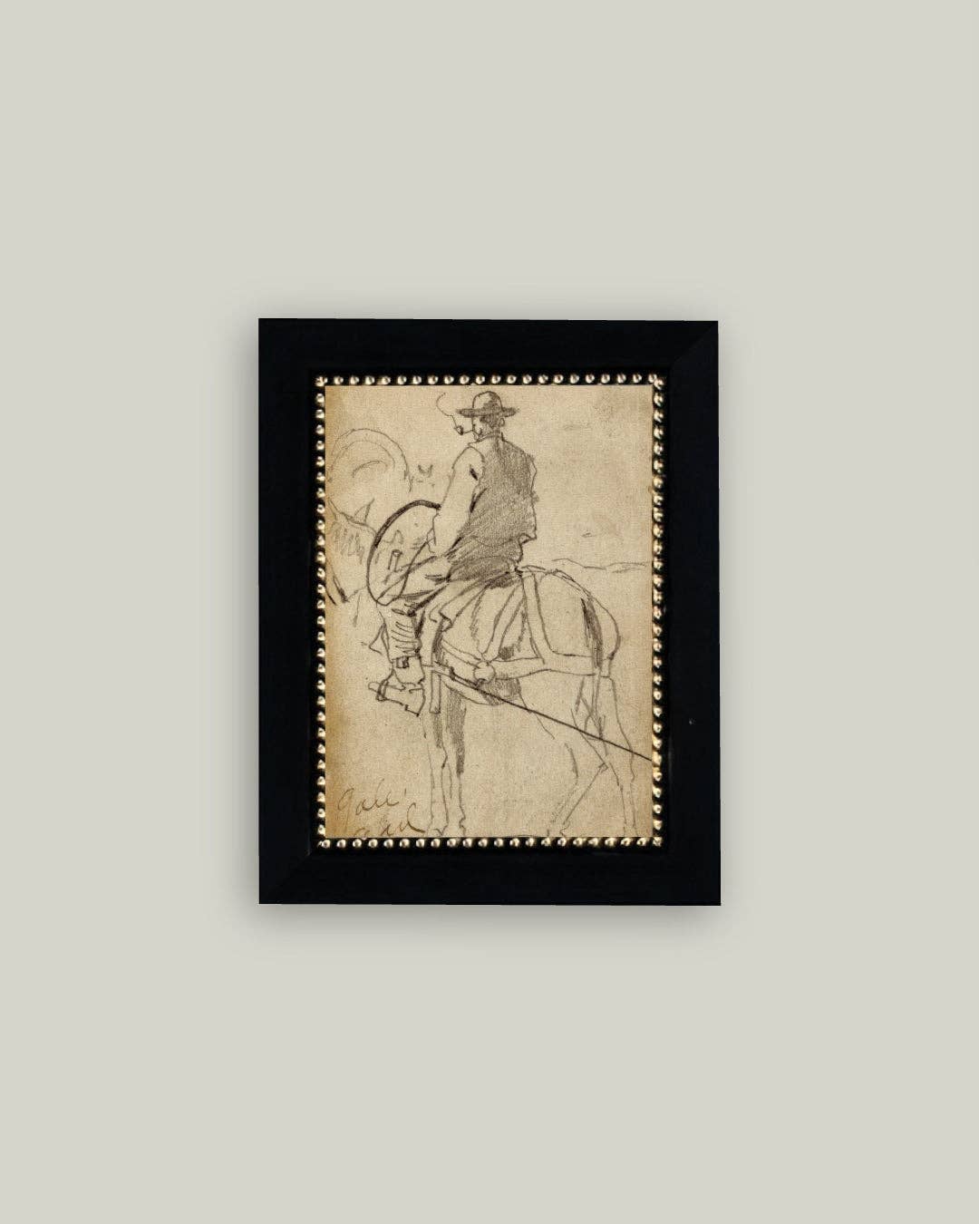Man Riding a Horse Framed Antique Art