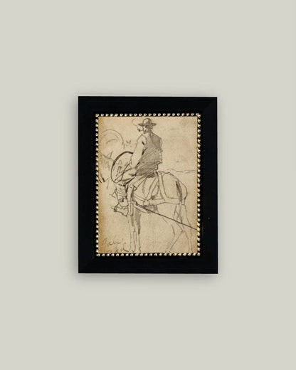 Man Riding a Horse Framed Antique Art