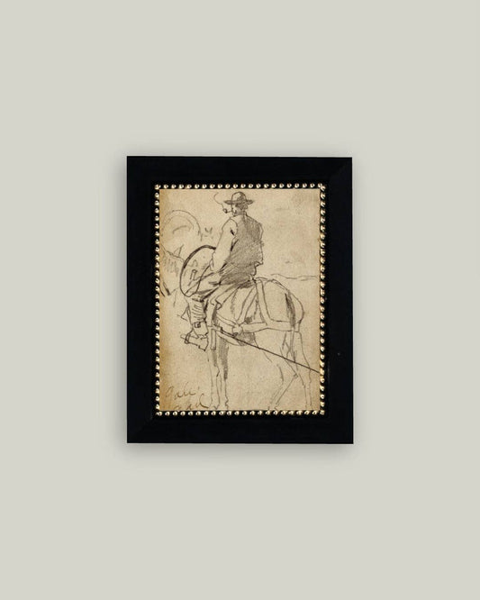 Man Riding a Horse Framed Antique Art