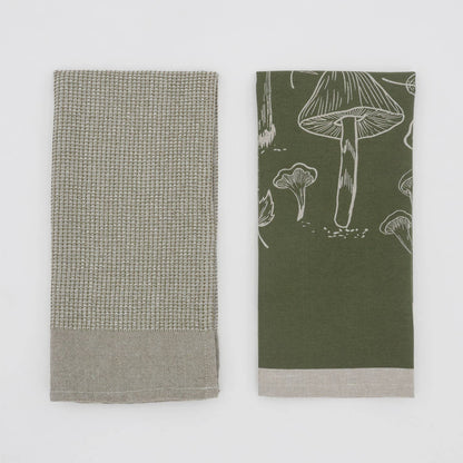Tea Towel - Mushroom Waffle Towel Green