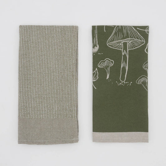 Tea Towel - Mushroom Waffle Towel Green