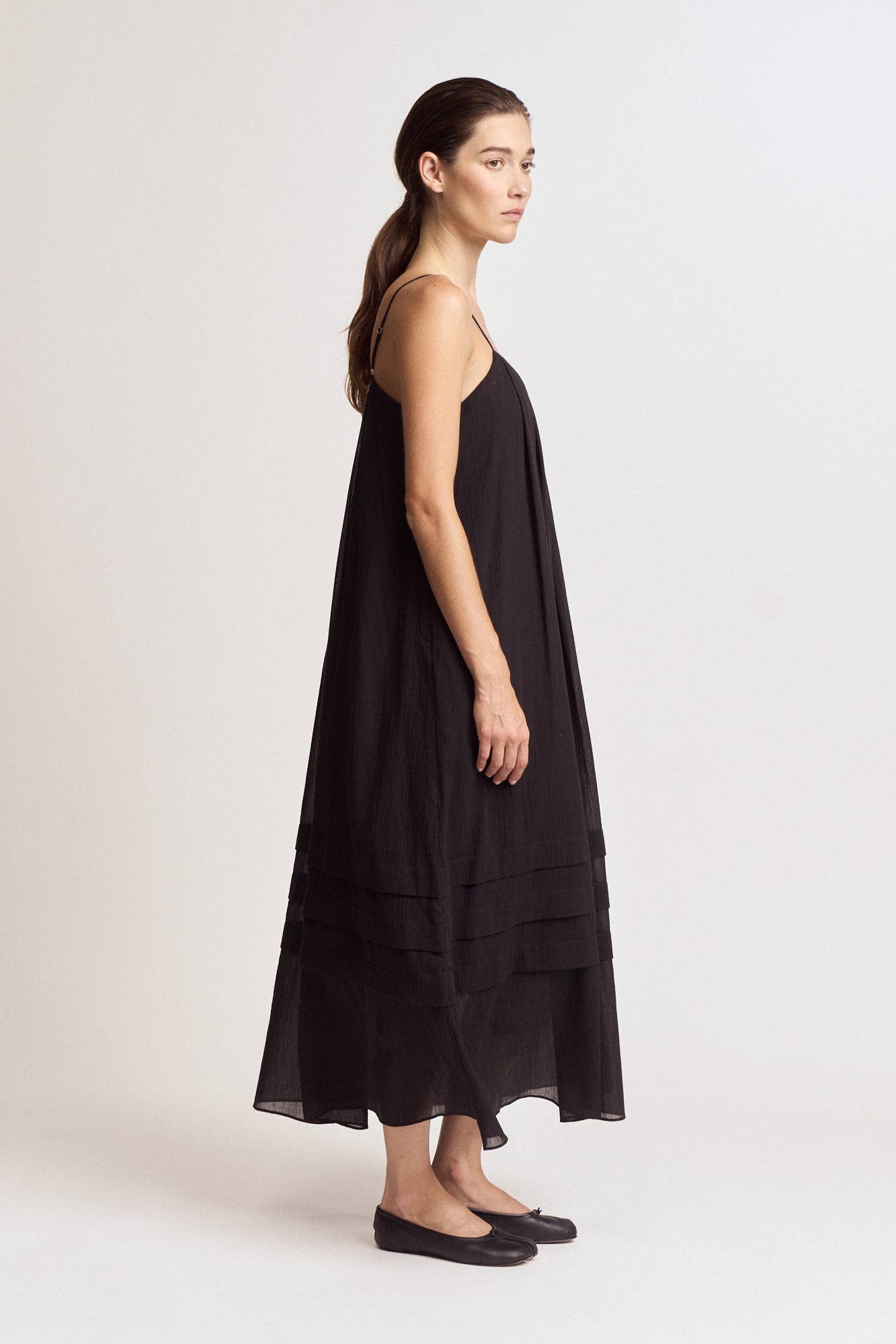 PLEATED COTTON MAXI DRESS