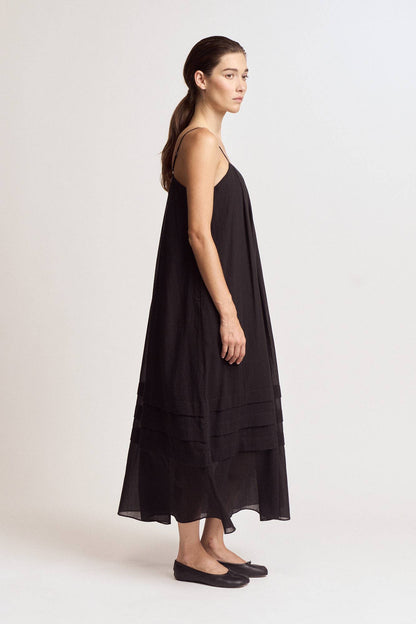 PLEATED COTTON MAXI DRESS