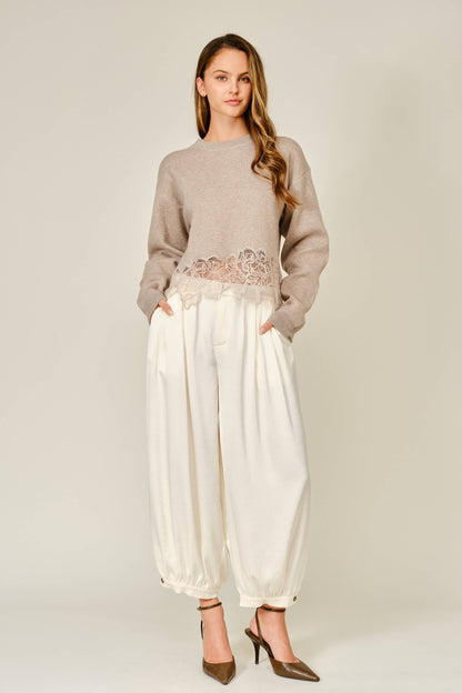 SATIN SHIRRING BAGGY DRESSY PANTS