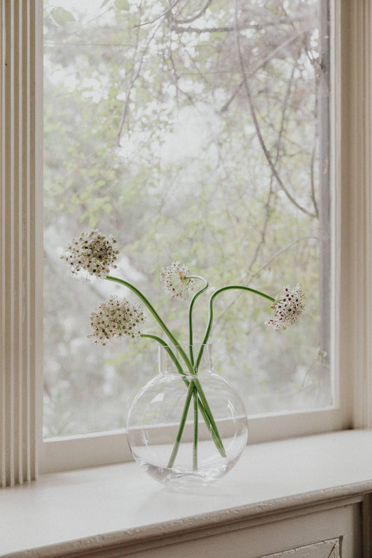 Artisan Tabletop Modern Hand Blown Glass Vase | Ball Clear