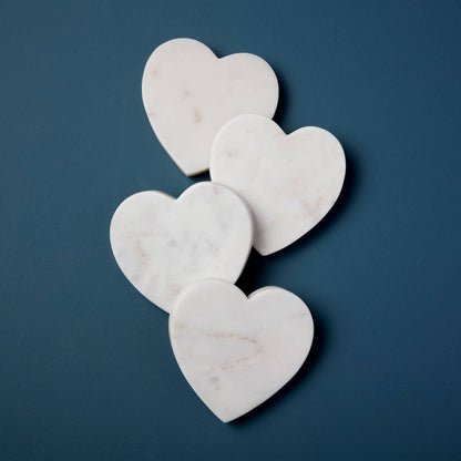 White Marble Heart Coasters, Set of 4