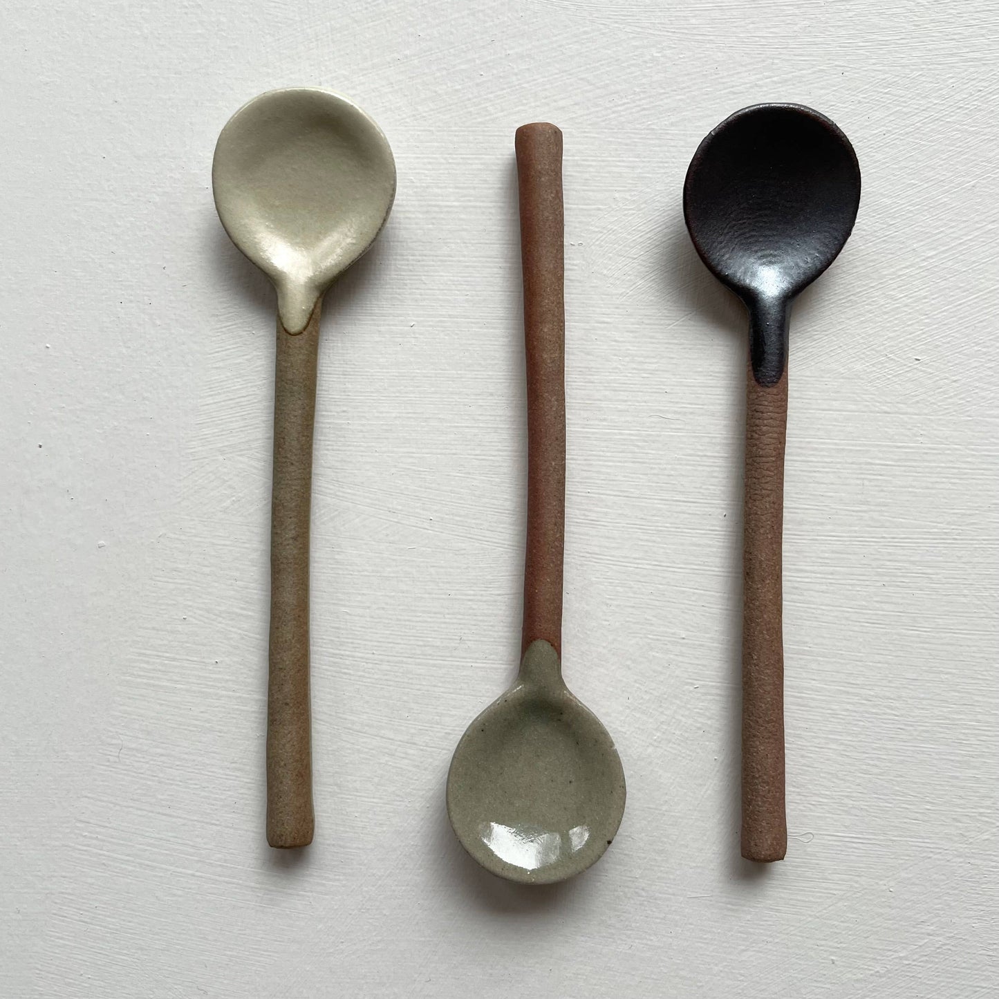 Neutral small handmade pottery Japanese spoon - white black