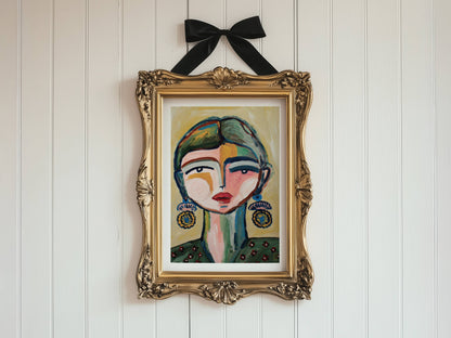 Luella Portrait Art Print: Abstract Woman with Floral Blouse