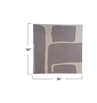 Hand-Painted Canvas Wall Décor w/ Abstract Design, Grey, Cream Color & Gold Finish Edge