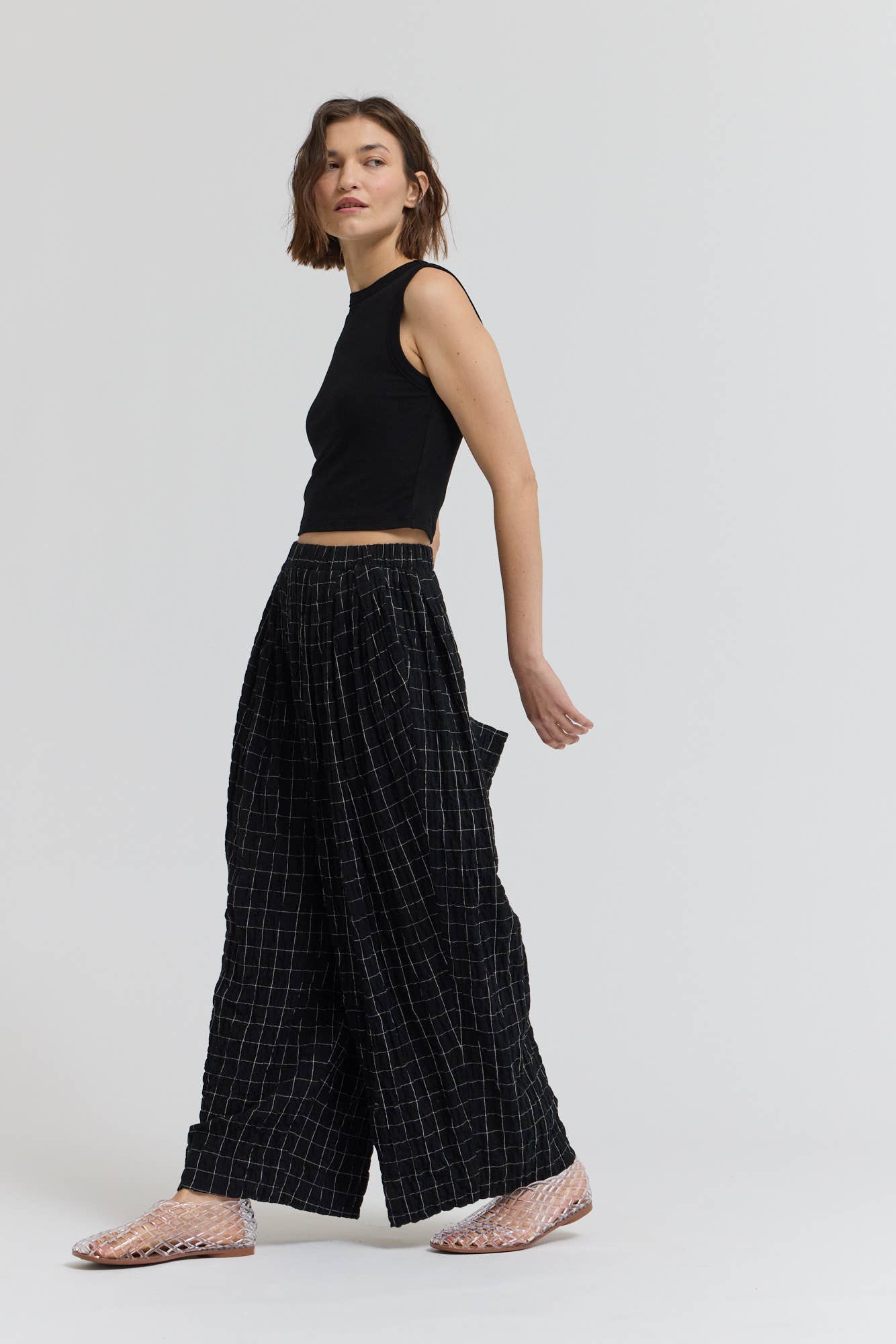 CHECK PRINT GAUZE PANTS