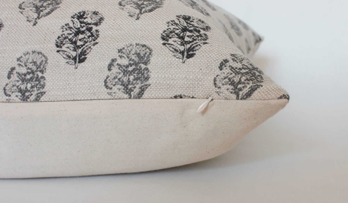 Cream Floral Lumbar Cover, Charcoal Floral Pillow | Chara
